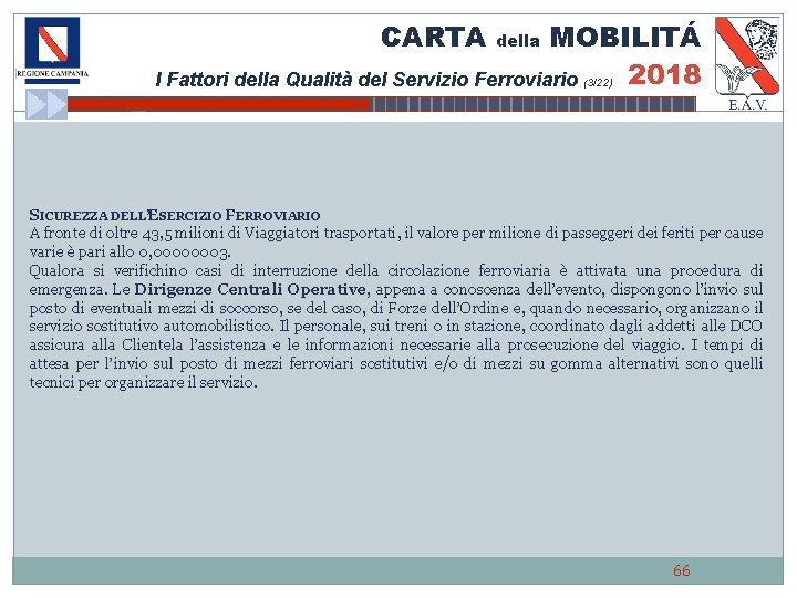 CARTA MOBILITÁ 2018 I Fattori della Qualità del Servizio Ferroviario della (3/22) SICUREZZA DELL’ESERCIZIO