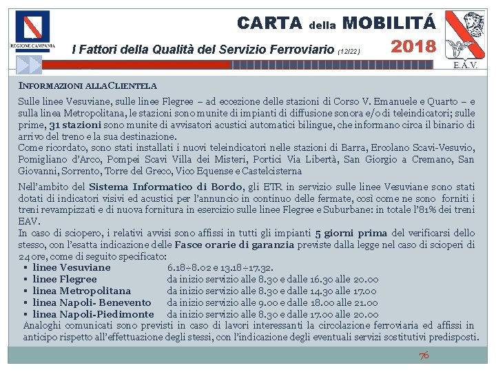 CARTA della I Fattori della Qualità del Servizio Ferroviario MOBILITÁ 2018 (12/22) INFORMAZIONI ALLA