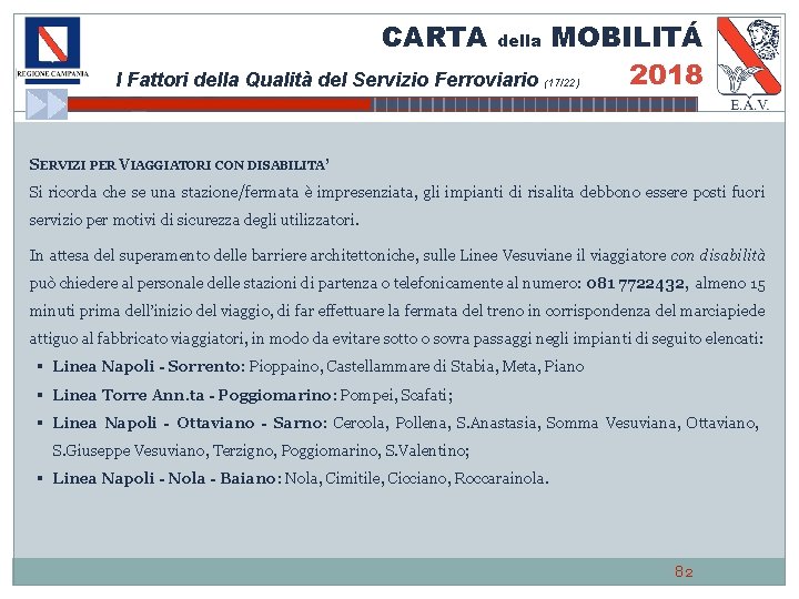 CARTA della I Fattori della Qualità del Servizio Ferroviario MOBILITÁ 2018 (17/22) SERVIZI PER