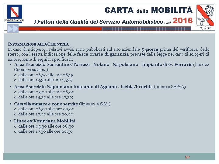 CARTA MOBILITÁ 2018 I Fattori della Qualità del Servizio Automobilistico della (4/8) INFORMAZIONI ALLA
