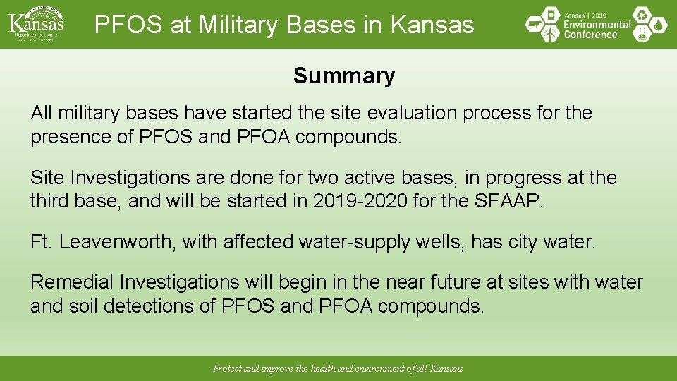 PFOS at Military Bases in Kansas Summary All military bases have started the site