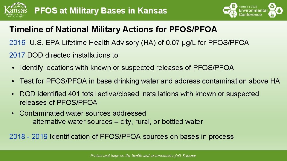 PFOS at Military Bases in Kansas Timeline of National Military Actions for PFOS/PFOA 2016