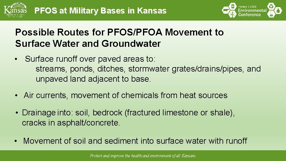 PFOS at Military Bases in Kansas Possible Routes for PFOS/PFOA Movement to Surface Water