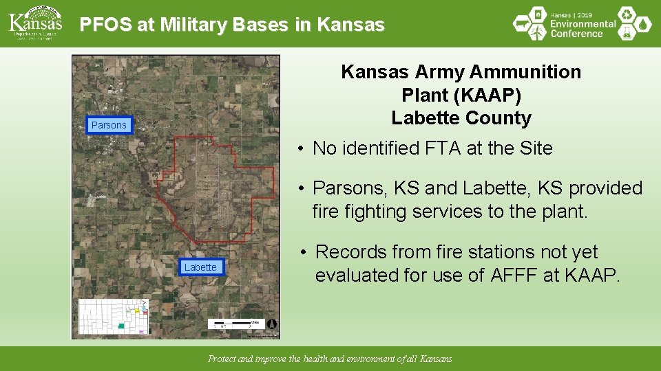 PFOS at Military Bases in Kansas Army Ammunition Plant (KAAP) Labette County Parsons •