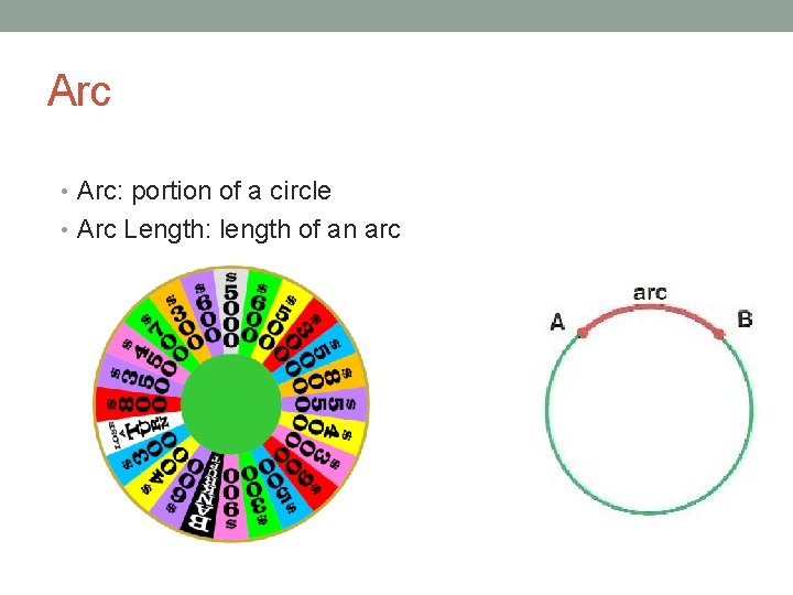 Arc • Arc: portion of a circle • Arc Length: length of an arc