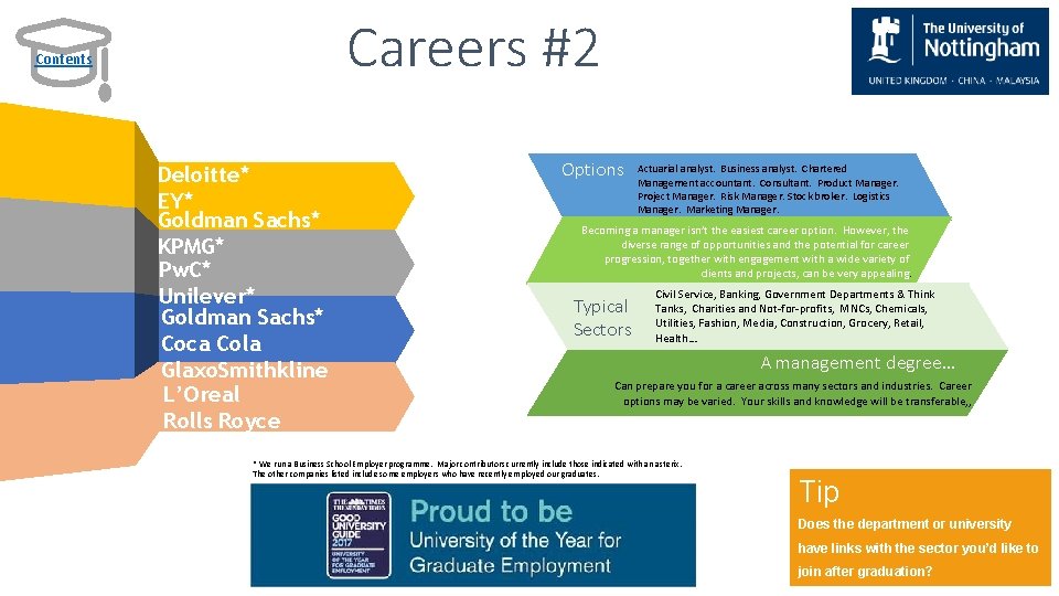 Careers #2 Contents Deloitte* EY* Goldman Sachs* KPMG* Pw. C* Unilever* Goldman Sachs* Coca