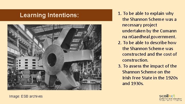 Learning Intentions: Image: ESB archives 1. To be able to explain why the Shannon