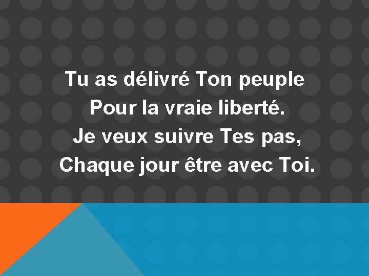 Tu as délivré Ton peuple Pour la vraie liberté. Je veux suivre Tes pas,