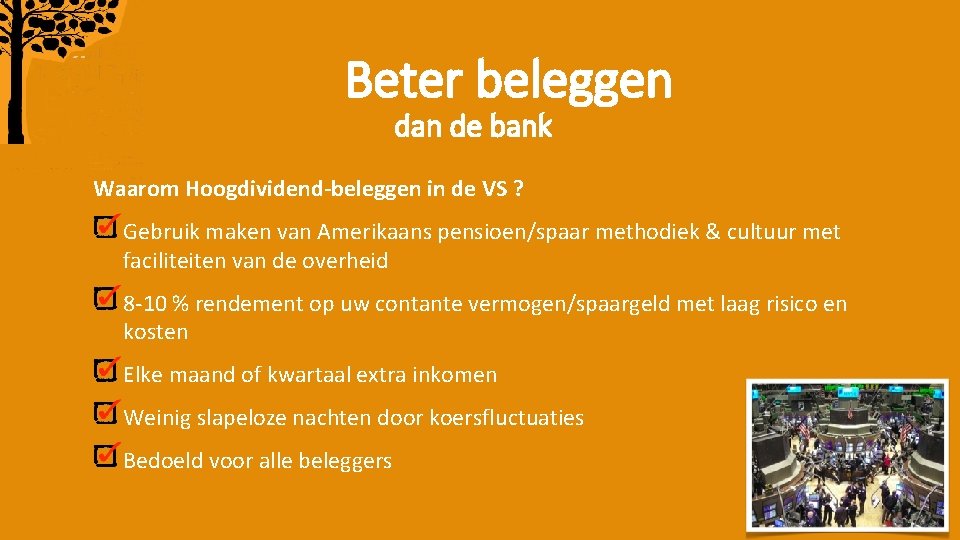 Beter beleggen dan de bank Waarom Hoogdividend-beleggen in de VS ? Gebruik maken van