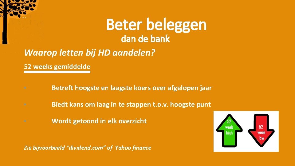 Beter beleggen dan de bank Waarop letten bij HD aandelen? 52 weeks gemiddelde •
