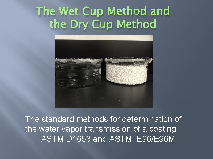 The Wet Cup Method and the Dry Cup Method The standard methods for determination