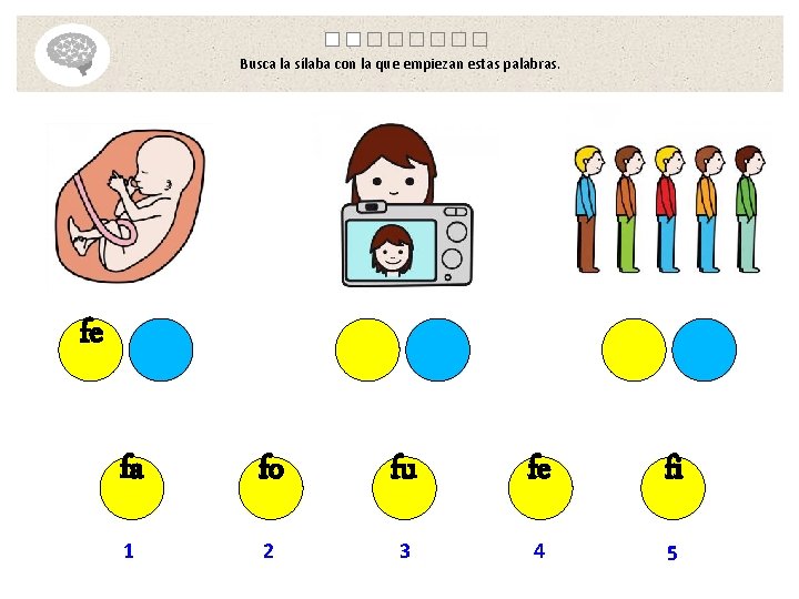 Busca la sílaba con la que empiezan estas palabras. fe fa fo fu fe