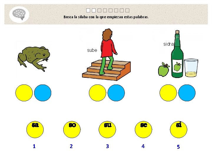 Busca la sílaba con la que empiezan estas palabras. sidra sube sa so su