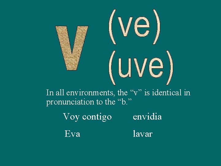 In all environments, the “v” is identical in pronunciation to the “b. ” Voy