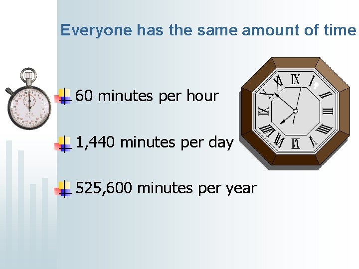 Everyone has the same amount of time 60 minutes per hour 1, 440 minutes