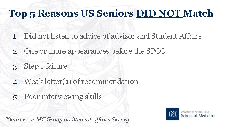 Top 5 Reasons US Seniors DID NOT Match 1. Did not listen to advice