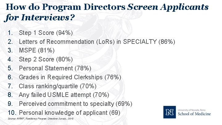 How do Program Directors Screen Applicants for Interviews? 1. 2. 3. 4. 5. 6.