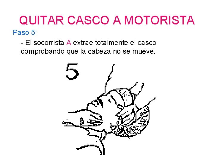 QUITAR CASCO A MOTORISTA Paso 5: - El socorrista A extrae totalmente el casco