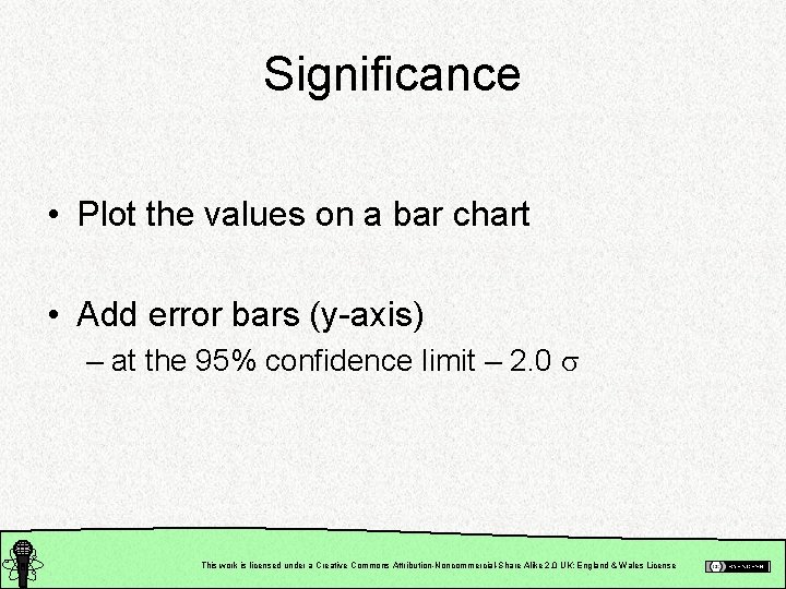 Significance • Plot the values on a bar chart • Add error bars (y-axis)