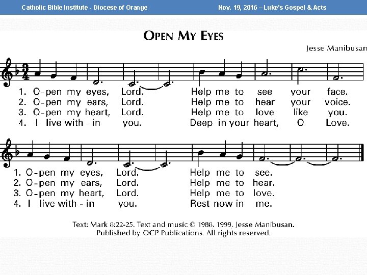 Catholic Bible Institute - Diocese of Orange Nov. 19, 2016 – Luke's Gospel &