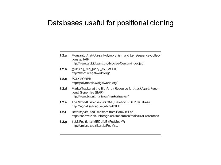 Databases useful for positional cloning 