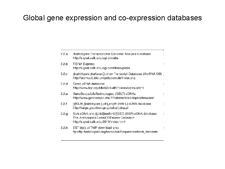 Global gene expression and co-expression databases 