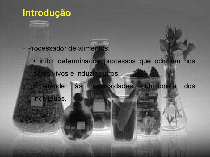 Introdução - Processador de alimentos: • inibir determinados processos que ocorrem nos seres vivos