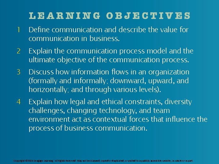 1 Define communication and describe the value for communication in business. 2 Explain the 1 Define communication and describe the value for communication in business. 2 Explain the