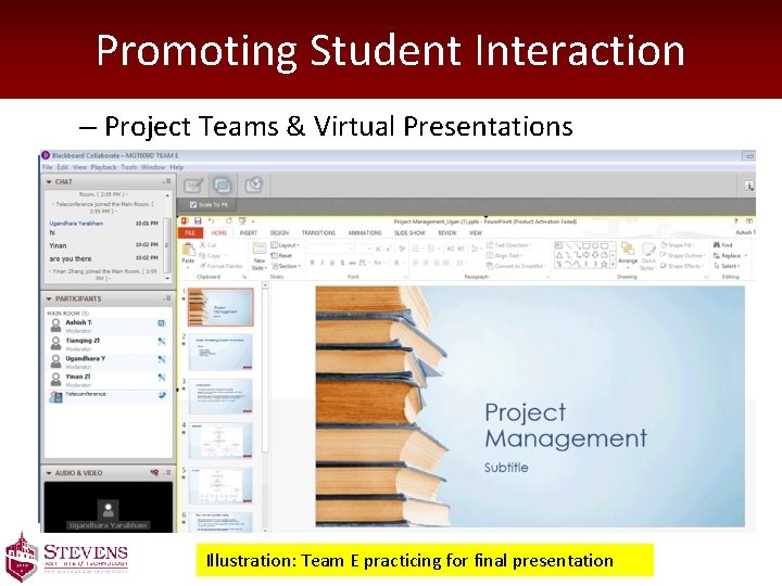 Promoting Student Interaction – Project Teams & Virtual Presentations Illustration: Team E practicing for