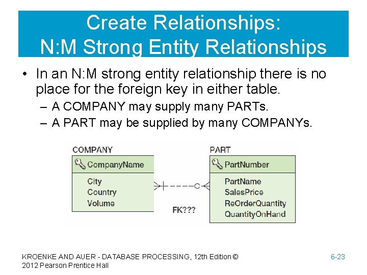 Create Relationships: N: M Strong Entity Relationships • In an N: M strong entity