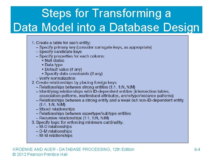 Steps for Transforming a Data Model into a Database Design KROENKE AND AUER -