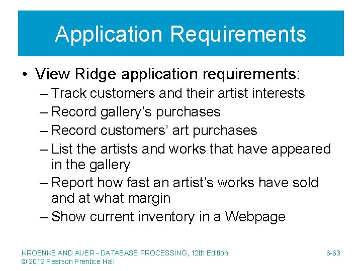 Application Requirements • View Ridge application requirements: – Track customers and their artist interests