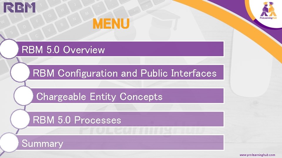 MENU RBM 5. 0 Overview RBM Configuration and Public Interfaces Chargeable Entity Concepts RBM