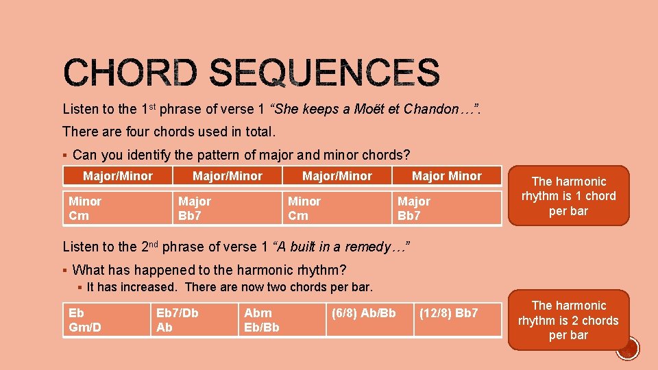 Listen to the 1 st phrase of verse 1 “She keeps a Moët et