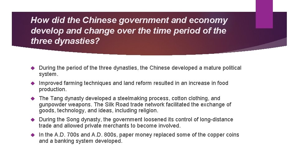 How did the Chinese government and economy develop and change over the time period