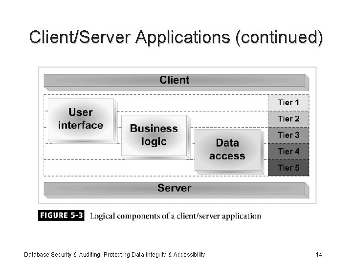 Client/Server Applications (continued) Database Security & Auditing: Protecting Data Integrity & Accessibility 14 
