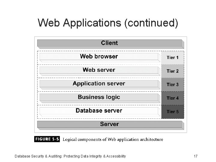 Web Applications (continued) Database Security & Auditing: Protecting Data Integrity & Accessibility 17 