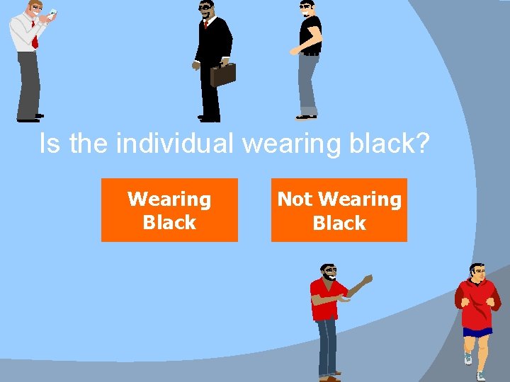 Is the individual wearing black? Wearing Black Not Wearing Black 