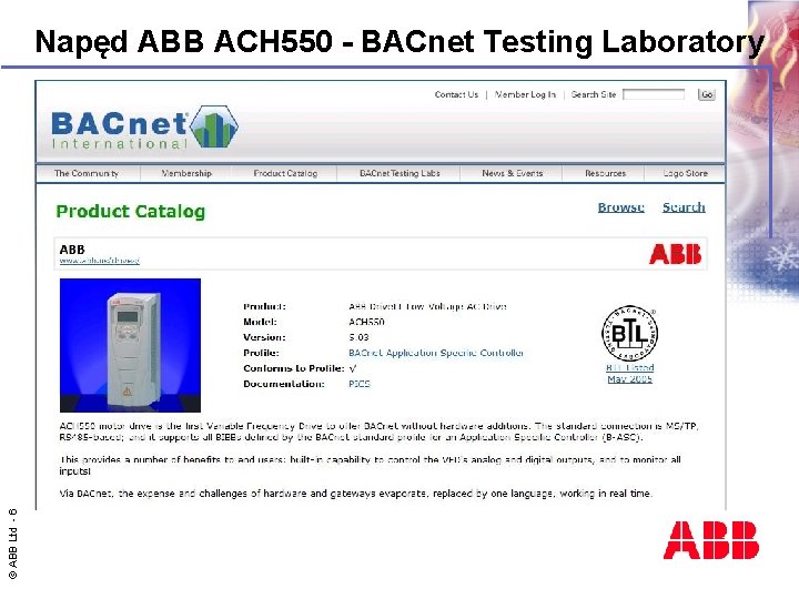 © ABB Ltd - 6 Napęd ABB ACH 550 - BACnet Testing Laboratory 