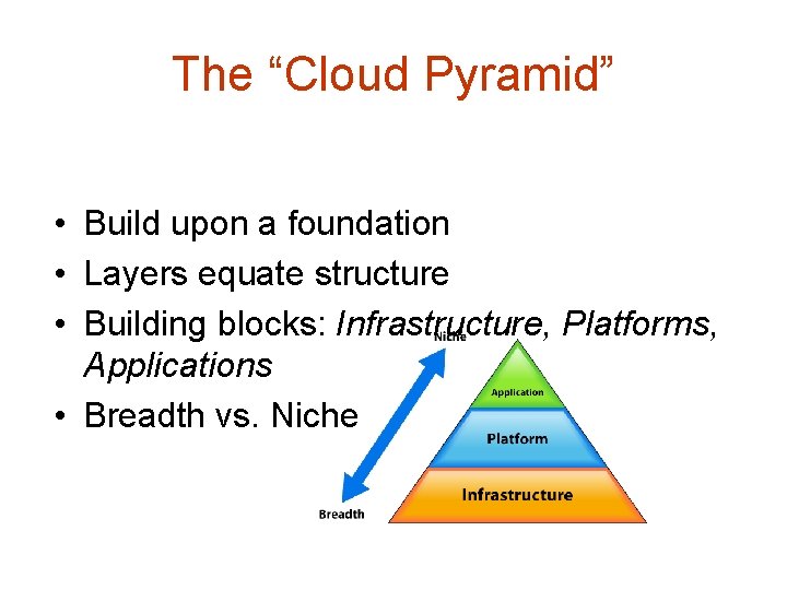 The “Cloud Pyramid” • Build upon a foundation • Layers equate structure • Building