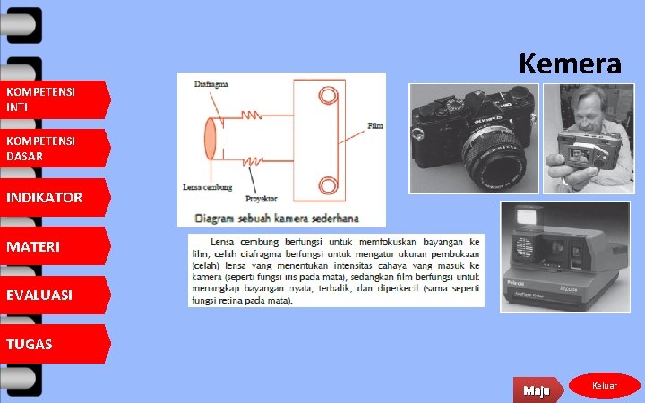 Kemera KOMPETENSI INTI KOMPETENSI DASAR INDIKATOR MATERI EVALUASI TUGAS Maju Keluar 