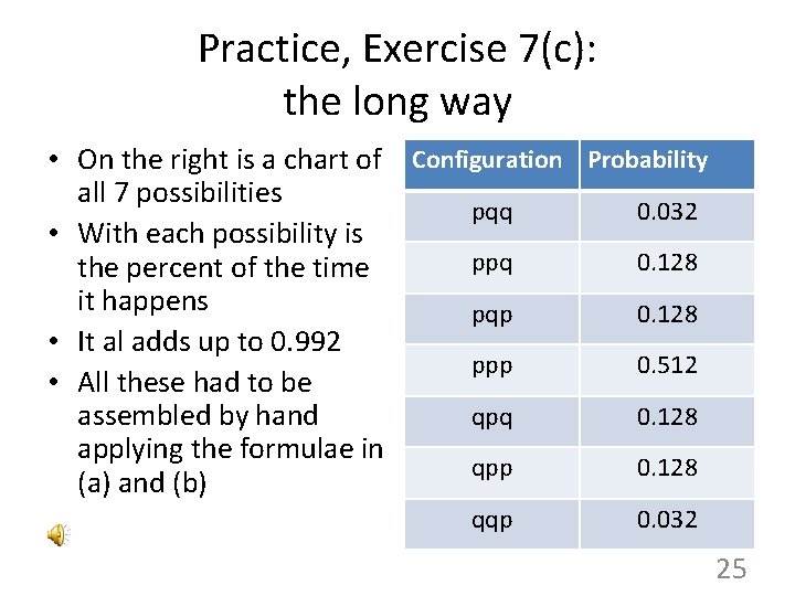 Practice, Exercise 7(c): the long way • On the right is a chart of