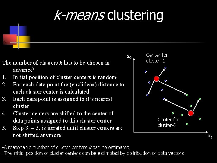 k-means clustering The number of clusters k has to be chosen in advance) 1.