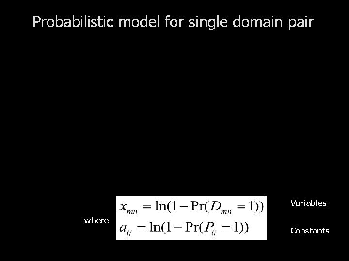 Probabilistic model for single domain pair Variables where Constants 