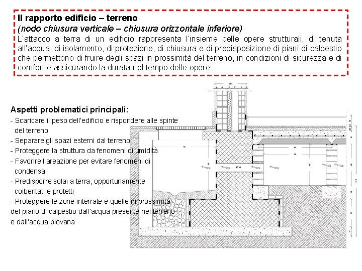 Il rapporto edificio – terreno (nodo chiusura verticale – chiusura orizzontale inferiore) L’attacco a