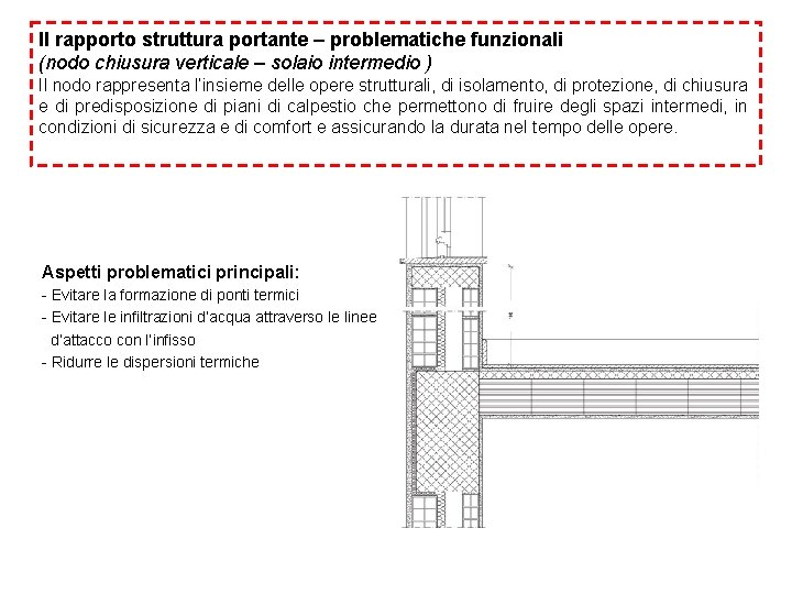 Il rapporto struttura portante – problematiche funzionali (nodo chiusura verticale – solaio intermedio )