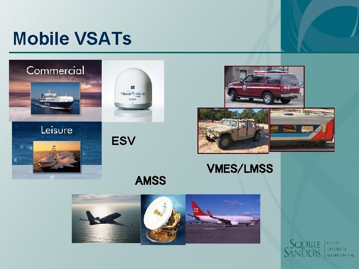 Mobile VSATs ESV VMES/LMSS AMSS 