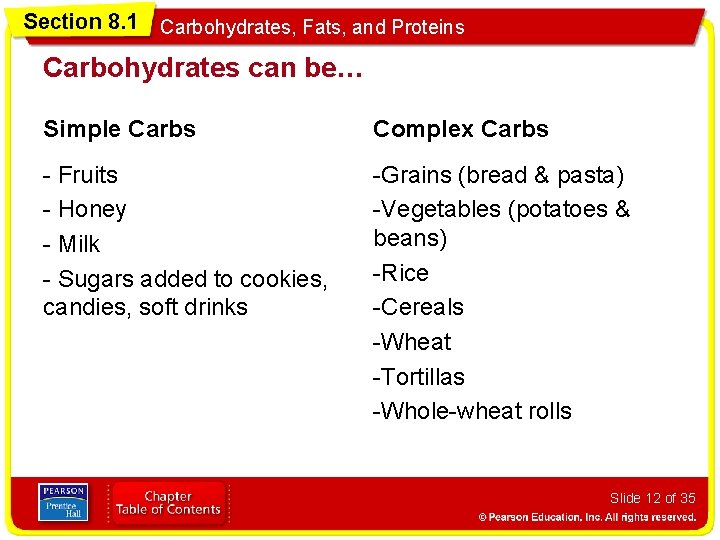 Section 8. 1 Carbohydrates, Fats, and Proteins Carbohydrates can be… Simple Carbs Complex Carbs