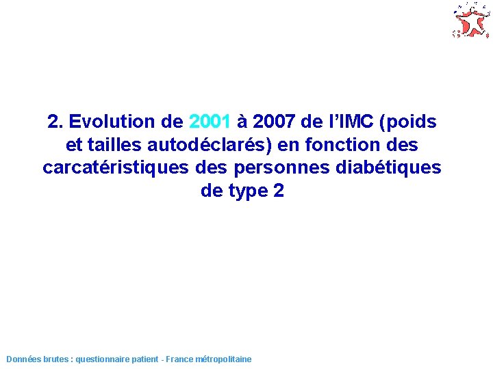 2. Evolution de 2001 à 2007 de l’IMC (poids et tailles autodéclarés) en fonction