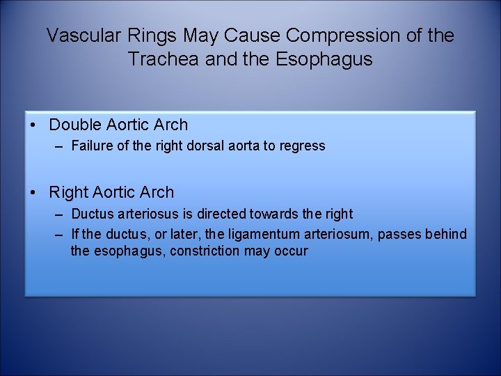 Vascular Rings May Cause Compression of the Trachea and the Esophagus • Double Aortic